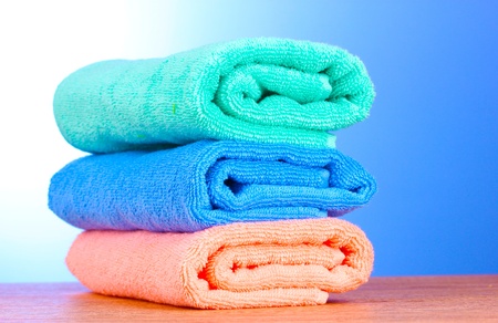 Towels on blue backgroundの写真素材