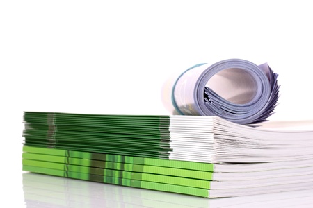 many magazines isolated on whiteの写真素材