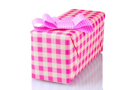 Beautiful  pink gift isolated on whiteの写真素材