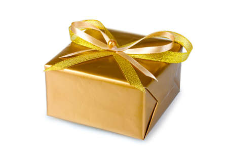 Beautiful golden gift isolated on white