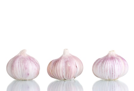 fresh garlic isolated on whiteの写真素材