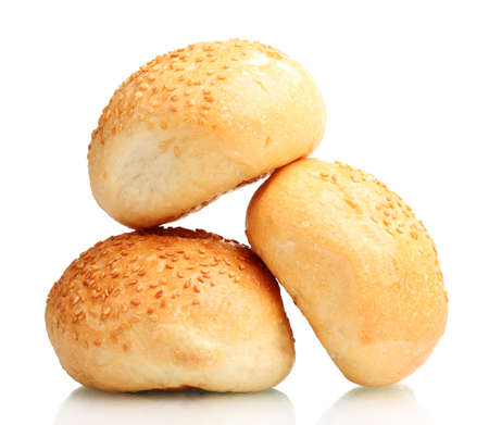 delicious buns with sesame seeds isolated on whiteの写真素材