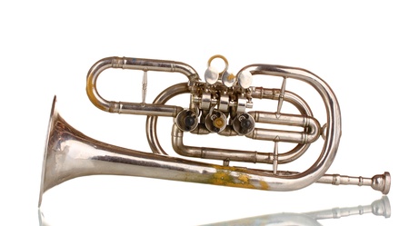 old trumpet isolated on whiteの写真素材