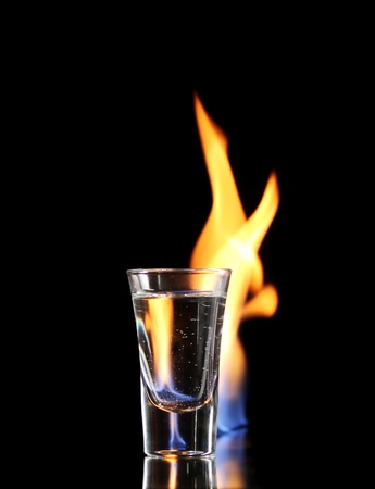 Flaming vodca on black backgroundの写真素材
