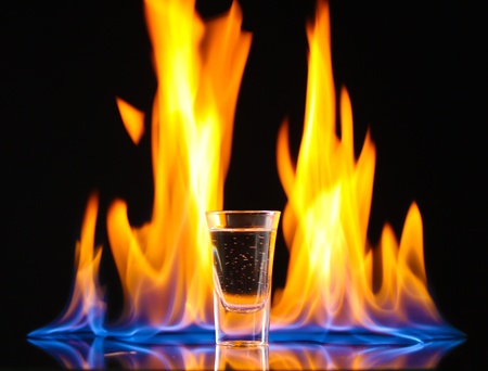Flaming vodca on black backgroundの写真素材