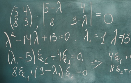 formulas written on green chalkboardの写真素材