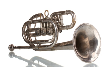 old trumpet isolated on whiteの写真素材