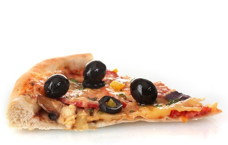 delicious slice of pizza isolated on whiteの写真素材