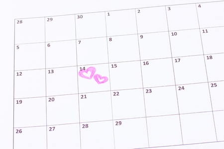 Calendar page with hearts on St.Valentines Dayの写真素材