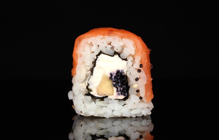 Tasty roll isolated on blackの写真素材