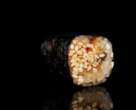 Tasty roll isolated on blackの写真素材