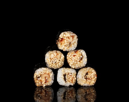 Tasty rolls isolated on blackの写真素材