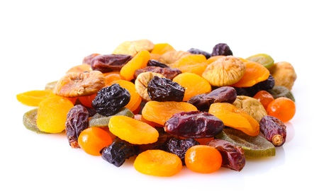 Dried fruits isolated on whiteの写真素材