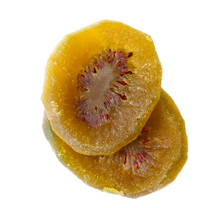 Dried tasty kiwi isolated on whiteの写真素材
