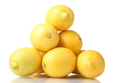 ripe lemons isolated on whiteの写真素材