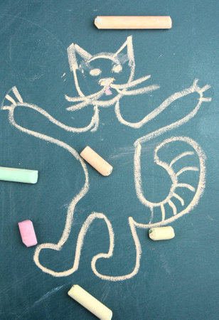 Cat, child's drawing with chalkの写真素材