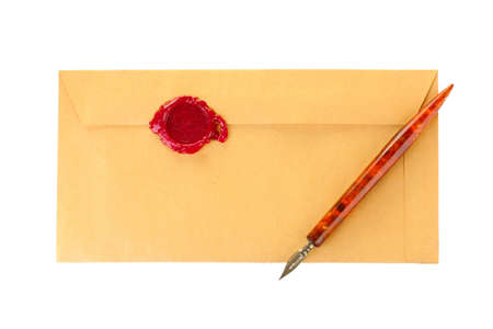 ink pen and old letter isolated on white
