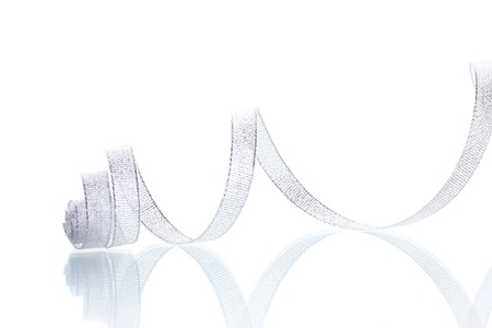 beautiful silver ribbon isolated on whiteの写真素材