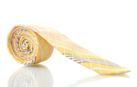 Blue rolled tie isolated on whiteの写真素材