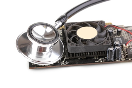 Videocard on repairs isolated on whiteの写真素材