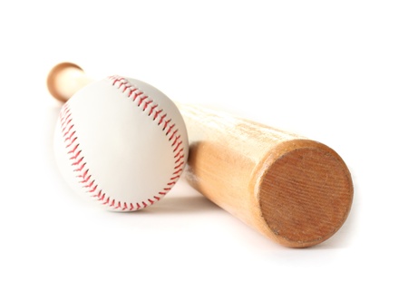 baseball ball and bat isolated on whiteの写真素材