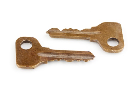 Two metal keys isolated on whiteの写真素材