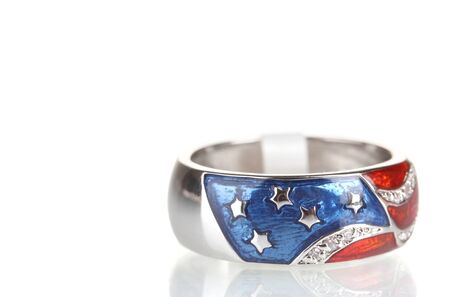 Silver ring with flag isolated on whiteの写真素材