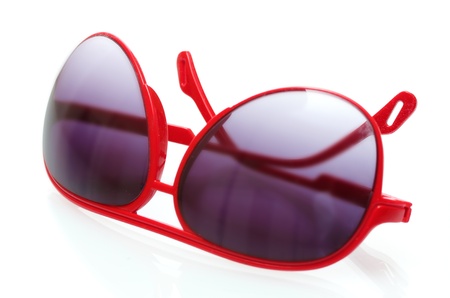 Women glamorous red sunglasses isolated on whiteの写真素材