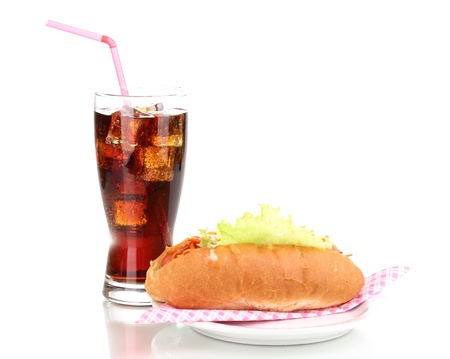 Appetizing hot dog and cola isolated on whiteの写真素材