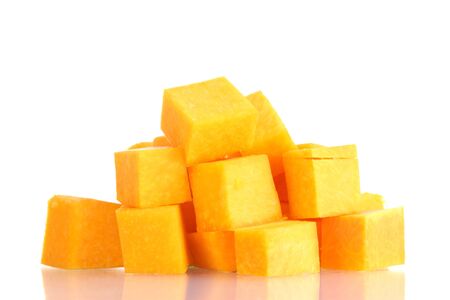 sliced pumpkin isolated on whiteの写真素材