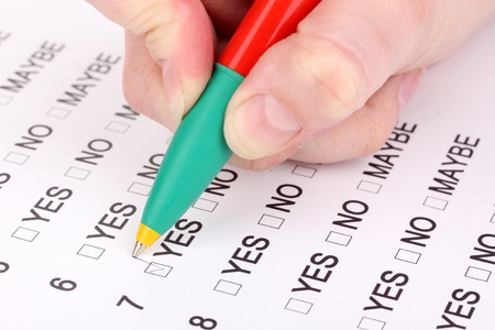 Responding to test questions close-upの写真素材