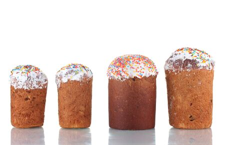 Beautiful Easter cakes close-up isolated on whiteの写真素材