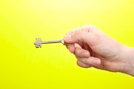 Key in hand on green background