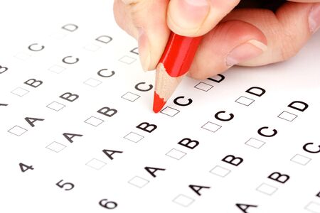 Responding to test questions close-upの写真素材