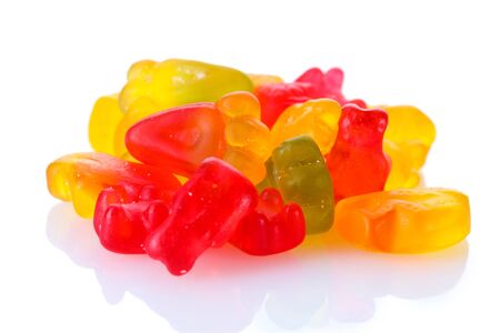 colorful jelly candies isolated on whiteの写真素材