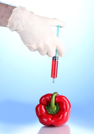 Genetically modified vegetable on blue backgroundの写真素材