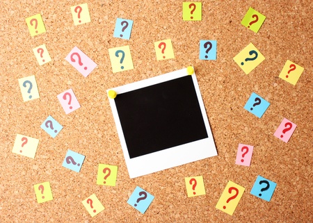 Photo with question marks cork boardの写真素材