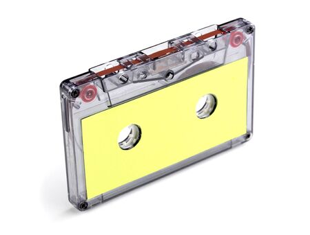 Audio cassette with color label isolated on whiteの写真素材