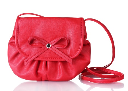 Modern bright woman's handbag isolated on whiteの写真素材