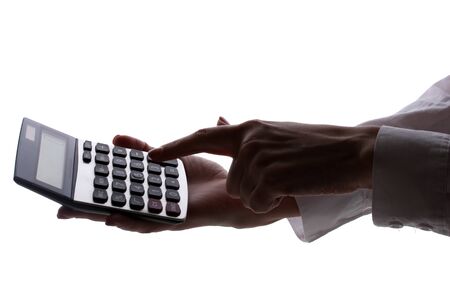 silhouette of woman's hands with calculator isolated on white 
の写真素材
