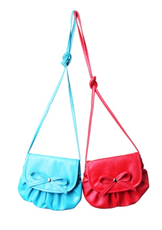 Two small colorful handbags isolated on whiteの写真素材
