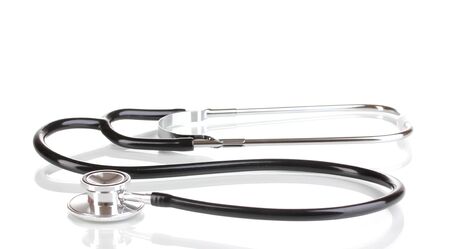 Medical stethoscope isolated on whiteの写真素材
