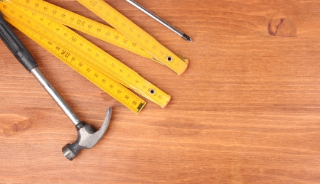 Instruments on wooden backgroundの写真素材