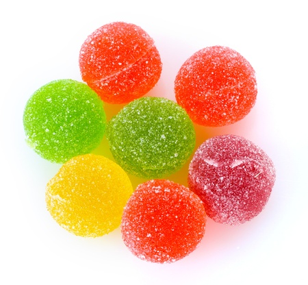 colorful jelly candies isolated on whiteの写真素材