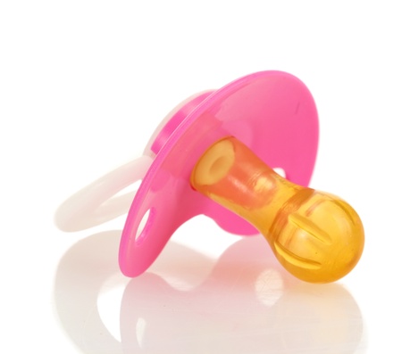 pink baby's pacifier isolated on white background
