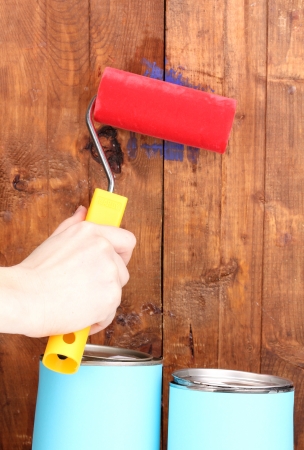Painting wooden fenceの写真素材