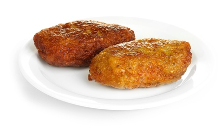 Tasty burgers in the plate isolated on whiteの写真素材