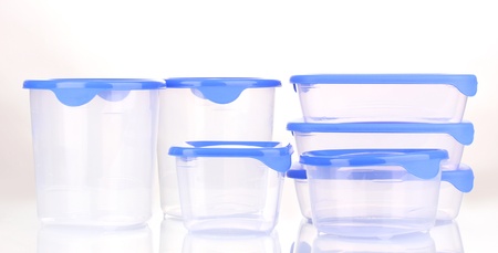 Plastic containers for food isolated on whiteの写真素材