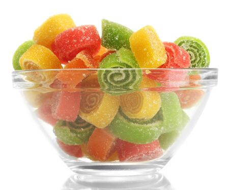 colorful jelly candies in glass bowl isolated on white
の写真素材