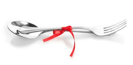 spoon and fork, isolated on whiteの写真素材